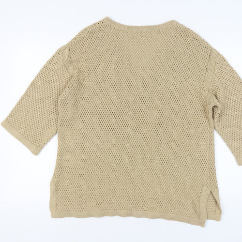Jaeger Women's Beige V-Neck Open-Knit Jumper M