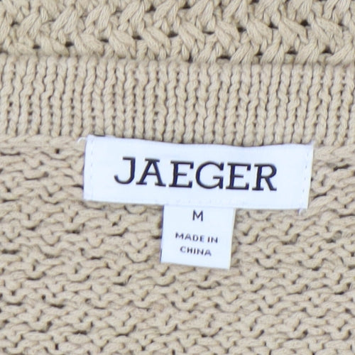 Jaeger Women's Beige V-Neck Open-Knit Jumper M