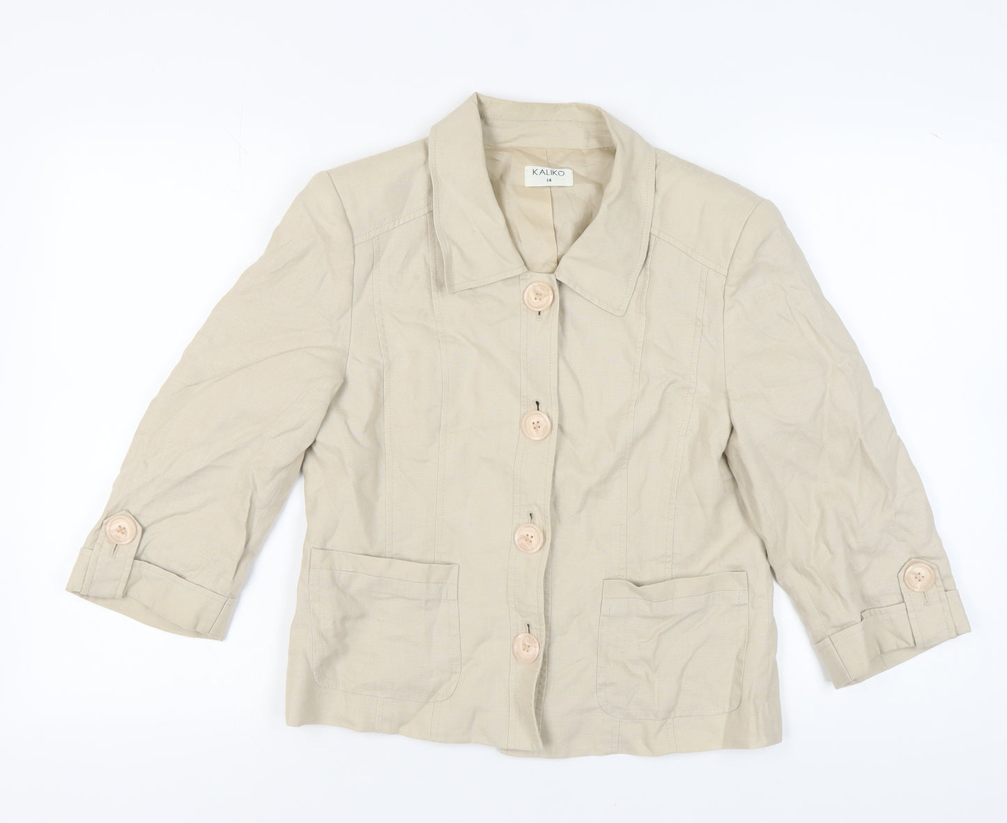 Kaliko Women's Beige Blazer, Size 14, Casual Linen