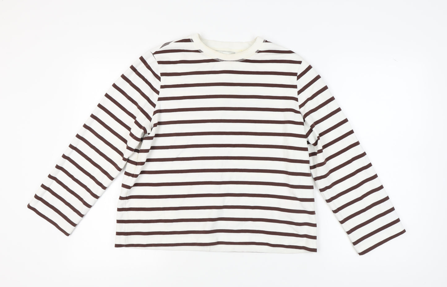 Marks and Spencer Women's Brown Striped T-Shirt Size 14