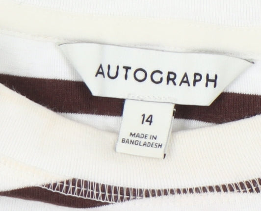 Marks and Spencer Women's Brown Striped T-Shirt Size 14