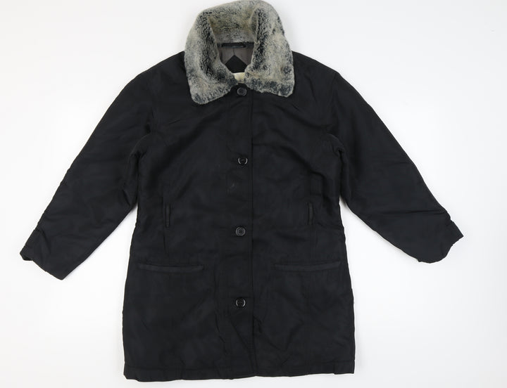 Dorothy Perkins Women's Black Fur Trim Coat, Size 12