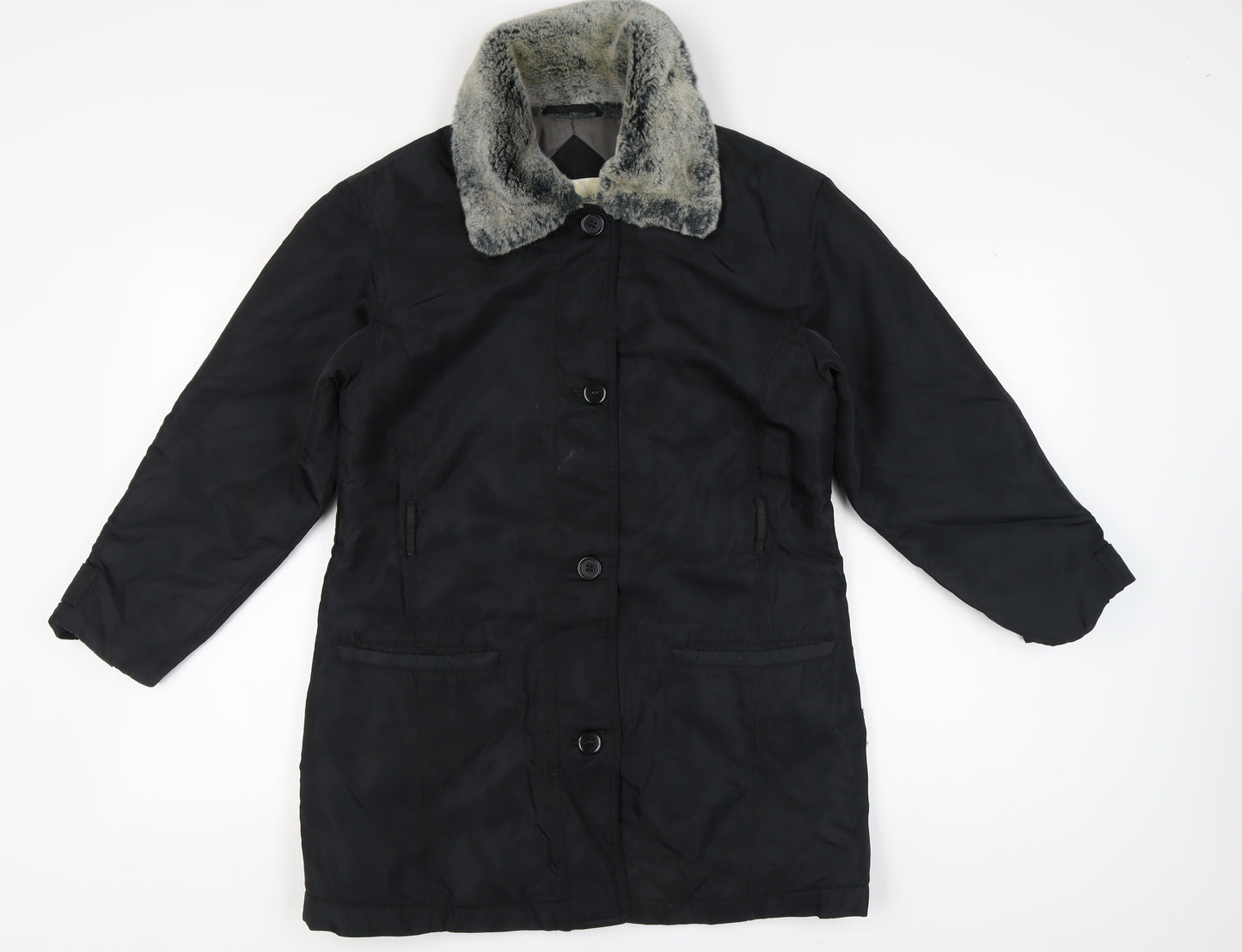 Dorothy Perkins Women's Black Fur Trim Coat, Size 12