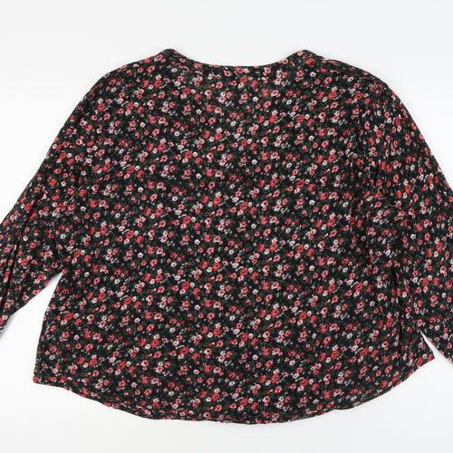 M&Co Women's Floral Black-Pink Blouse Size 18