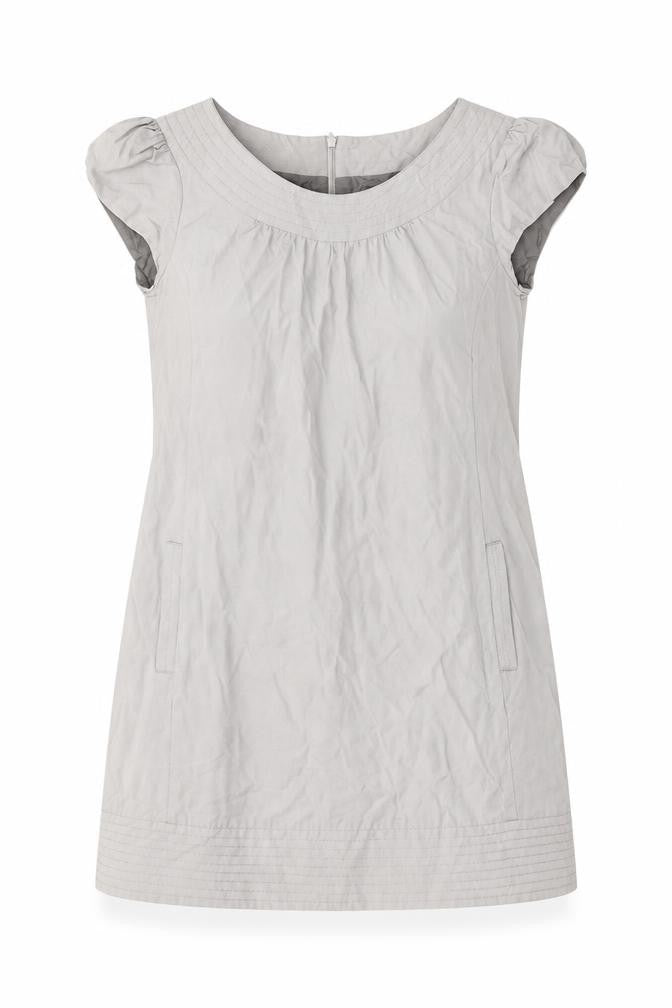 Front view of Oasis Women's Grey Dress, size 10, Short Sleeve