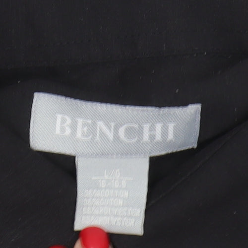 Benchi Men's Black Button-Up Long Sleeve Shirt L