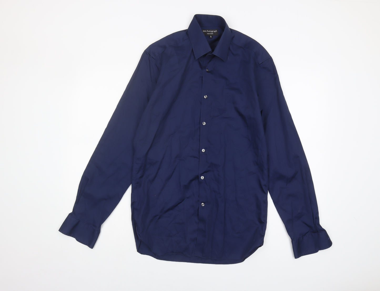 Marks and Spencer Men's Blue Long Sleeve Shirt 14.5