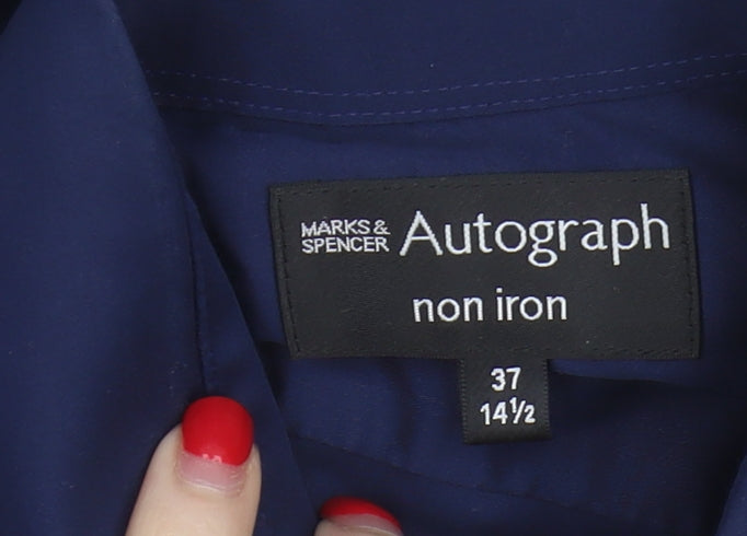 Marks and Spencer Men's Blue Long Sleeve Shirt 14.5