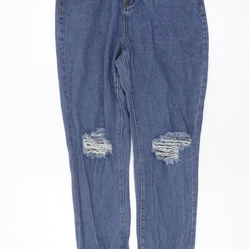 Boohoo Women's Blue Mom Jeans Size 12 Distressed