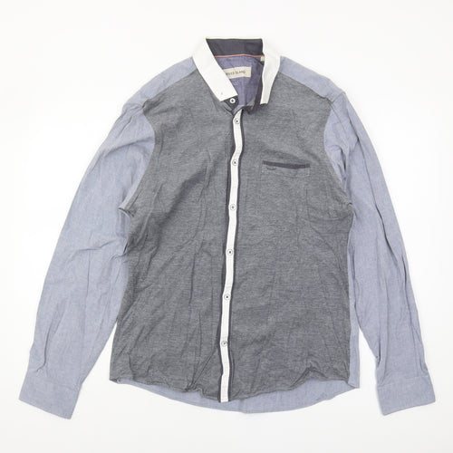 River Island Men's Grey Colourblock Button-Up Shirt L