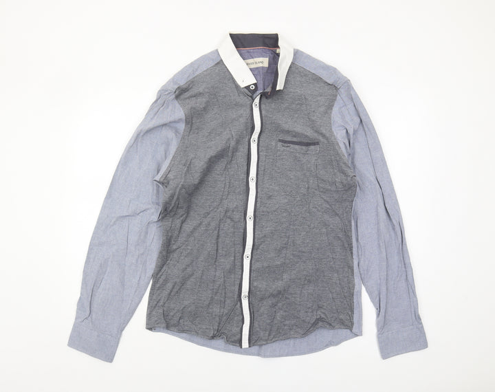 River Island Men's Grey Colourblock Button-Up Shirt L