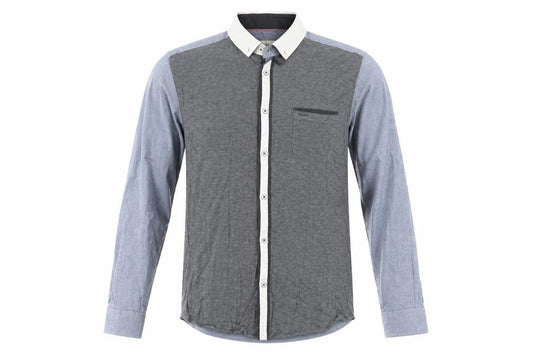 Front view of River Island Men's Grey Colourblock Button-Up Shirt L