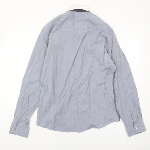 River Island Men's Grey Colourblock Button-Up Shirt L