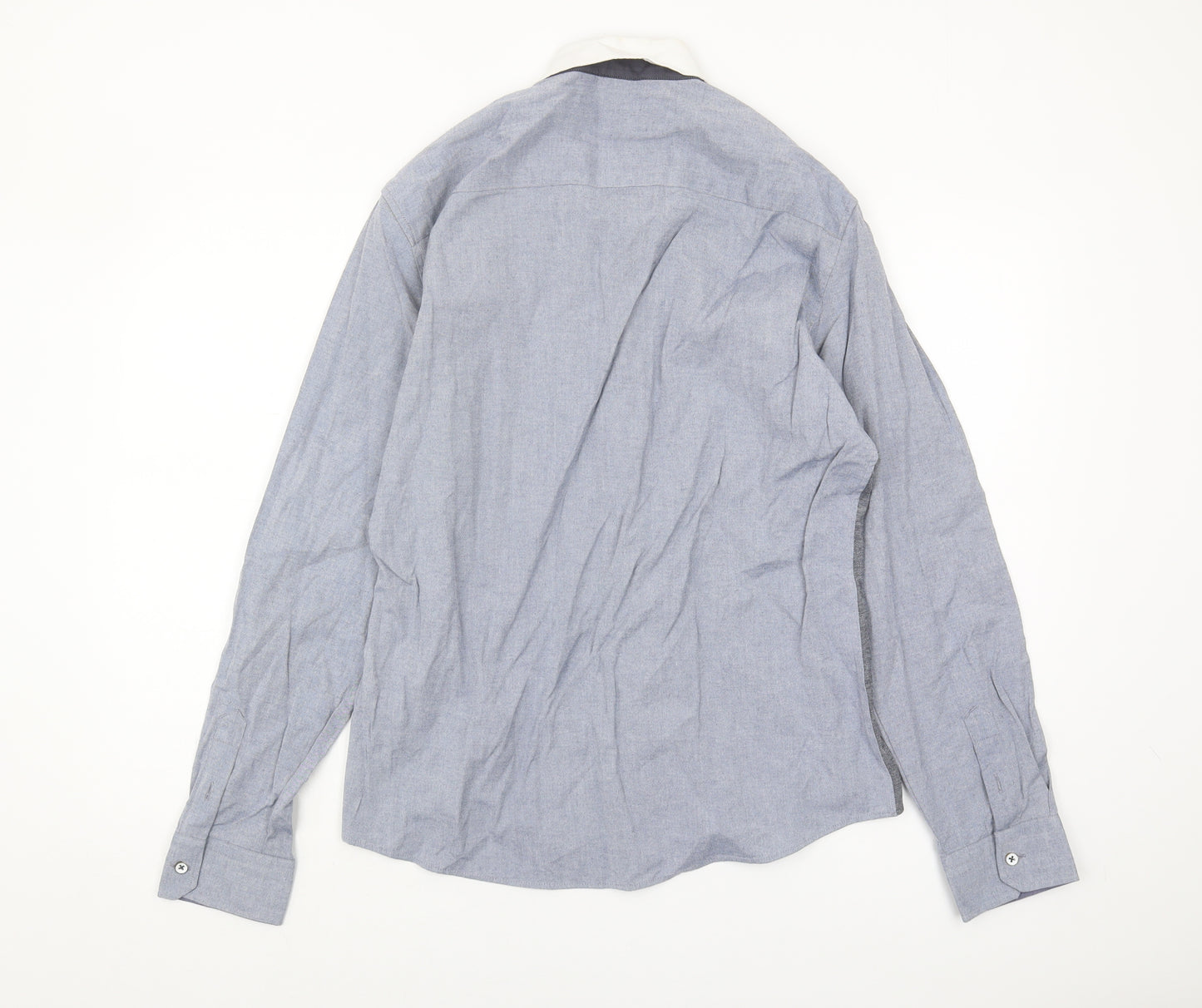 River Island Men's Grey Colourblock Button-Up Shirt L