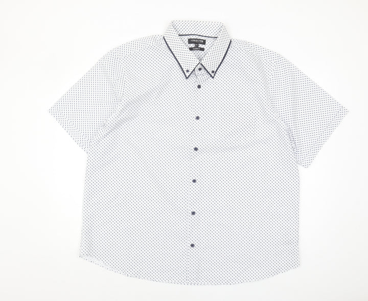 Debenhams Men's White 2XL Short Sleeve Geometric Shirt