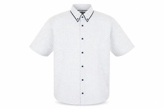Front view of Debenhams Men's White 2XL Short Sleeve Geometric Shirt