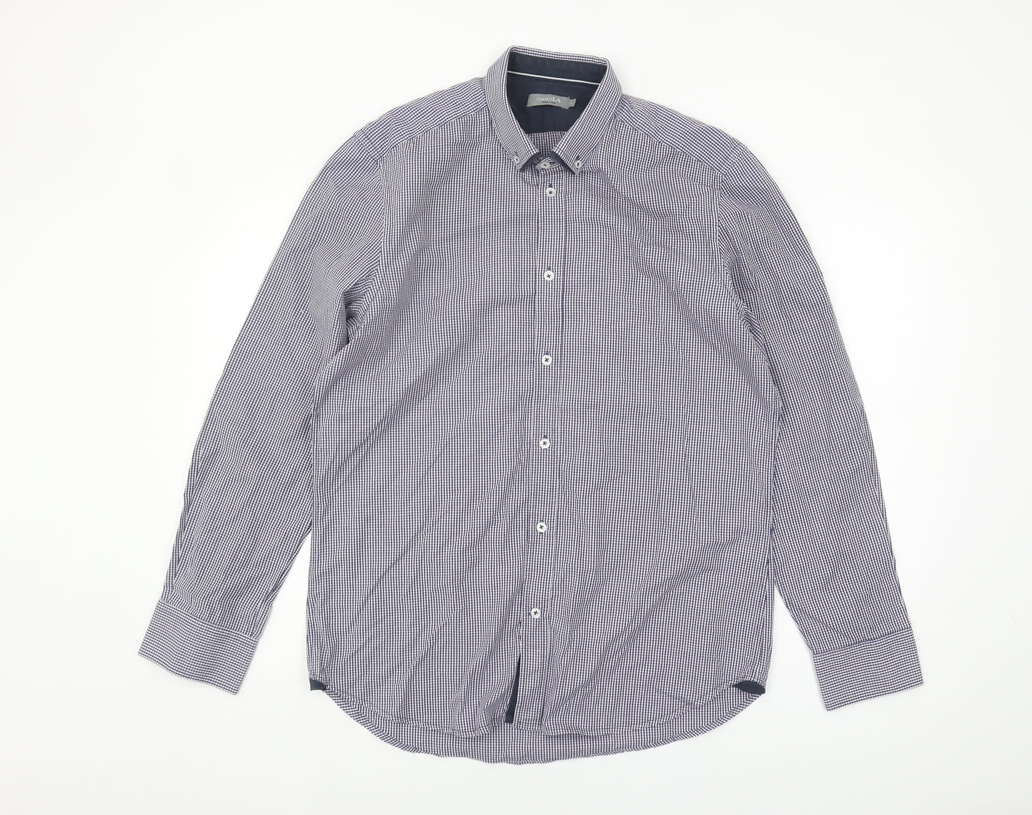 Man at LA Men's Grey Check Cotton Button-Up Shirt