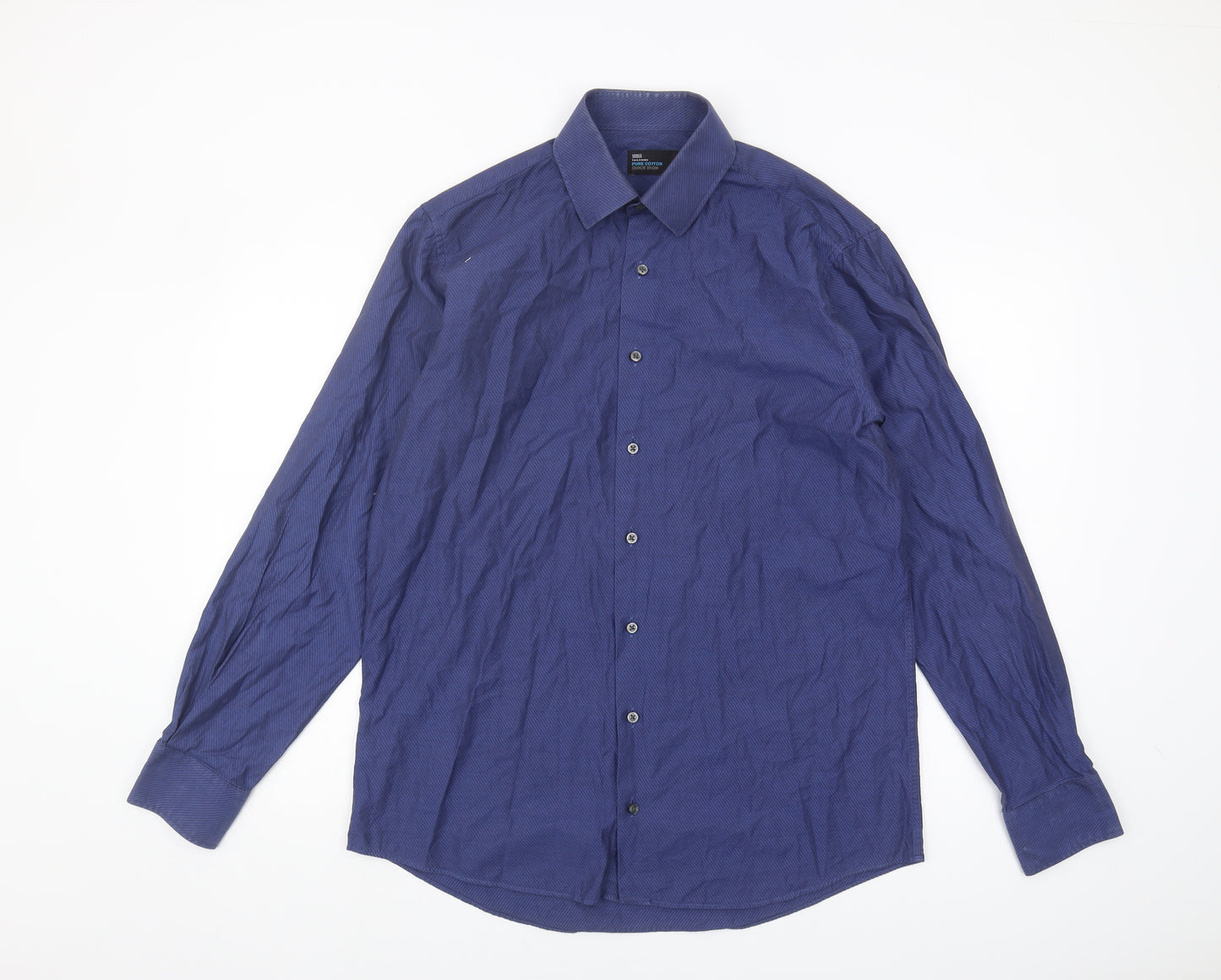 Marks and Spencer Men's Blue Long Sleeve Shirt 15.5 Slim Fit