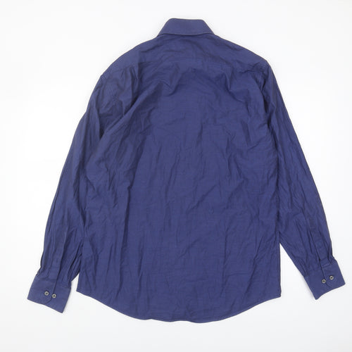 Marks and Spencer Men's Blue Long Sleeve Shirt 15.5 Slim Fit