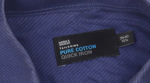 Marks and Spencer Men's Blue Long Sleeve Shirt 15.5 Slim Fit