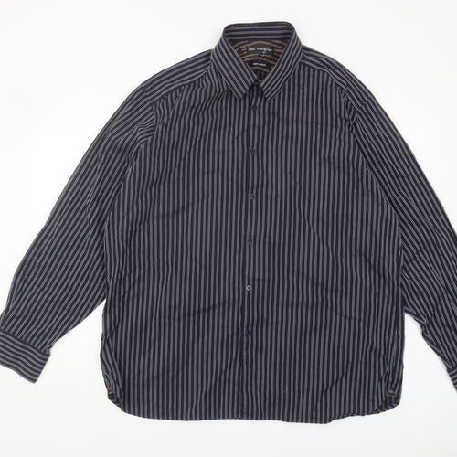 Marks and Spencer Men's Black Striped 44-45 Button-Up Shirt