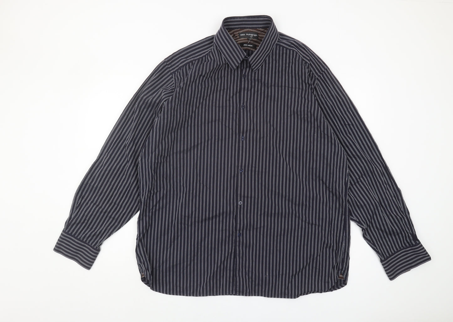 Marks and Spencer Men's Black Striped 44-45 Button-Up Shirt