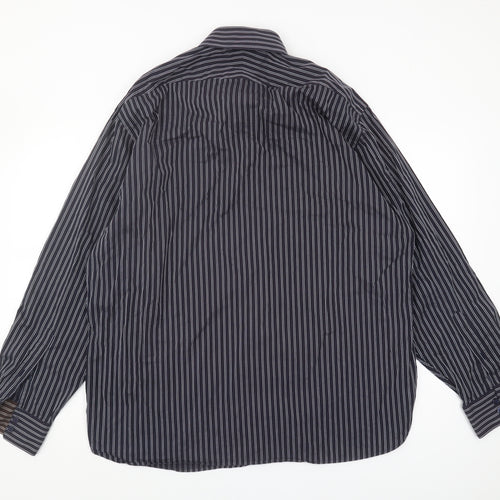 Marks and Spencer Men's Black Striped 44-45 Button-Up Shirt