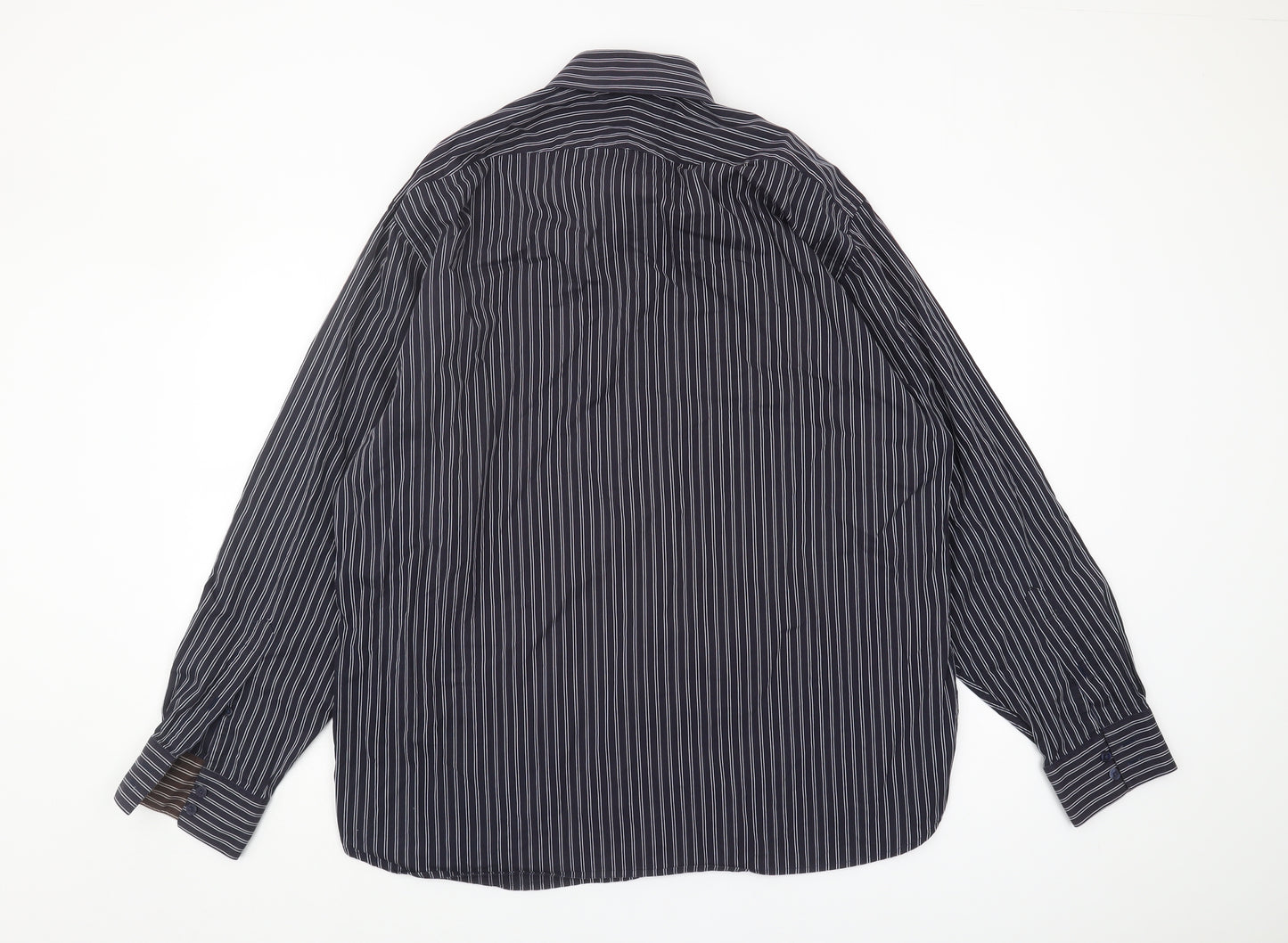 Marks and Spencer Men's Black Striped 44-45 Button-Up Shirt