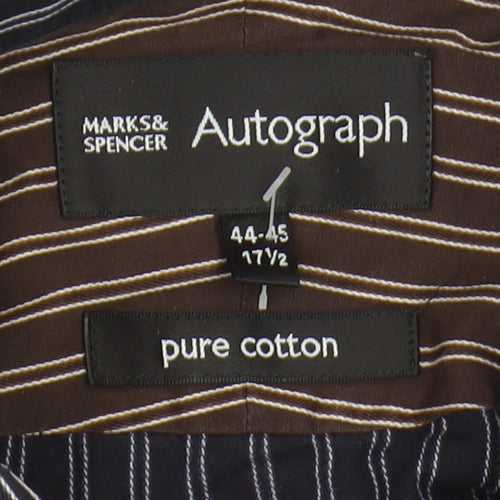 Marks and Spencer Men's Black Striped 44-45 Button-Up Shirt