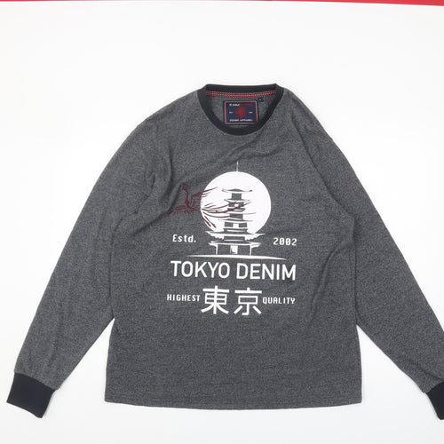 KAM Jeans Men's Grey City Graphic Long Sleeve T-Shirt L