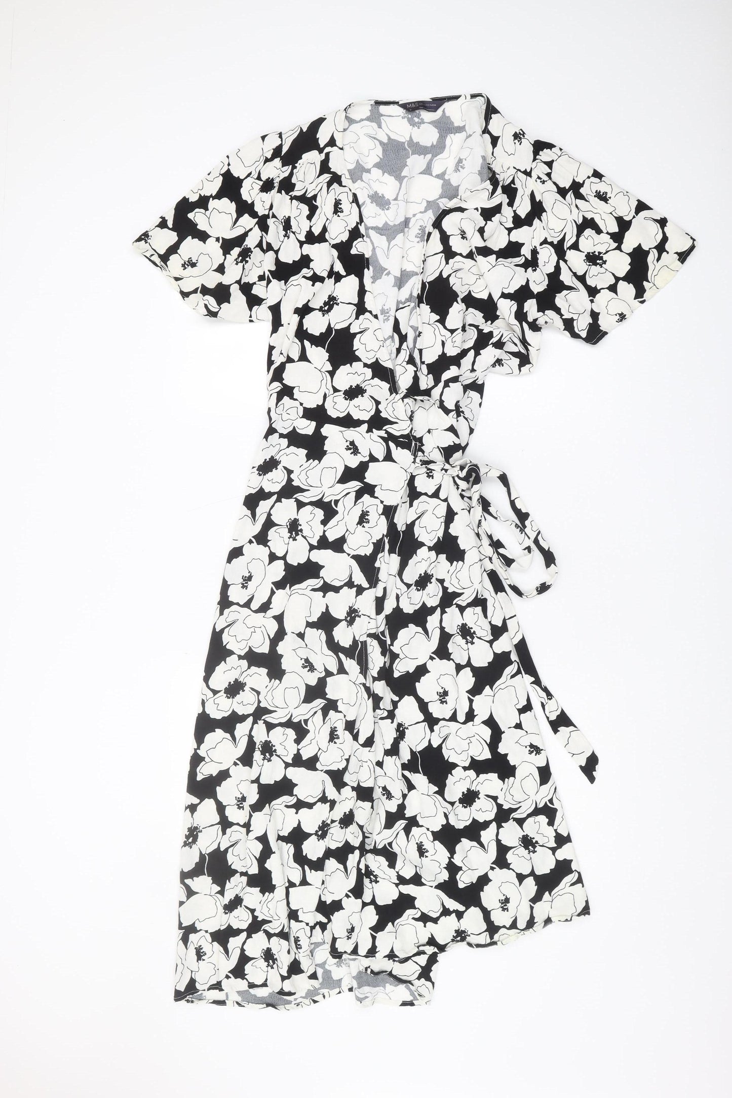 Marks and Spencer Women's Black Floral Wrap Dress Size 16