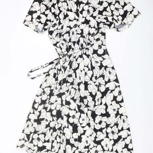 Marks and Spencer Women's Black Floral Wrap Dress Size 16