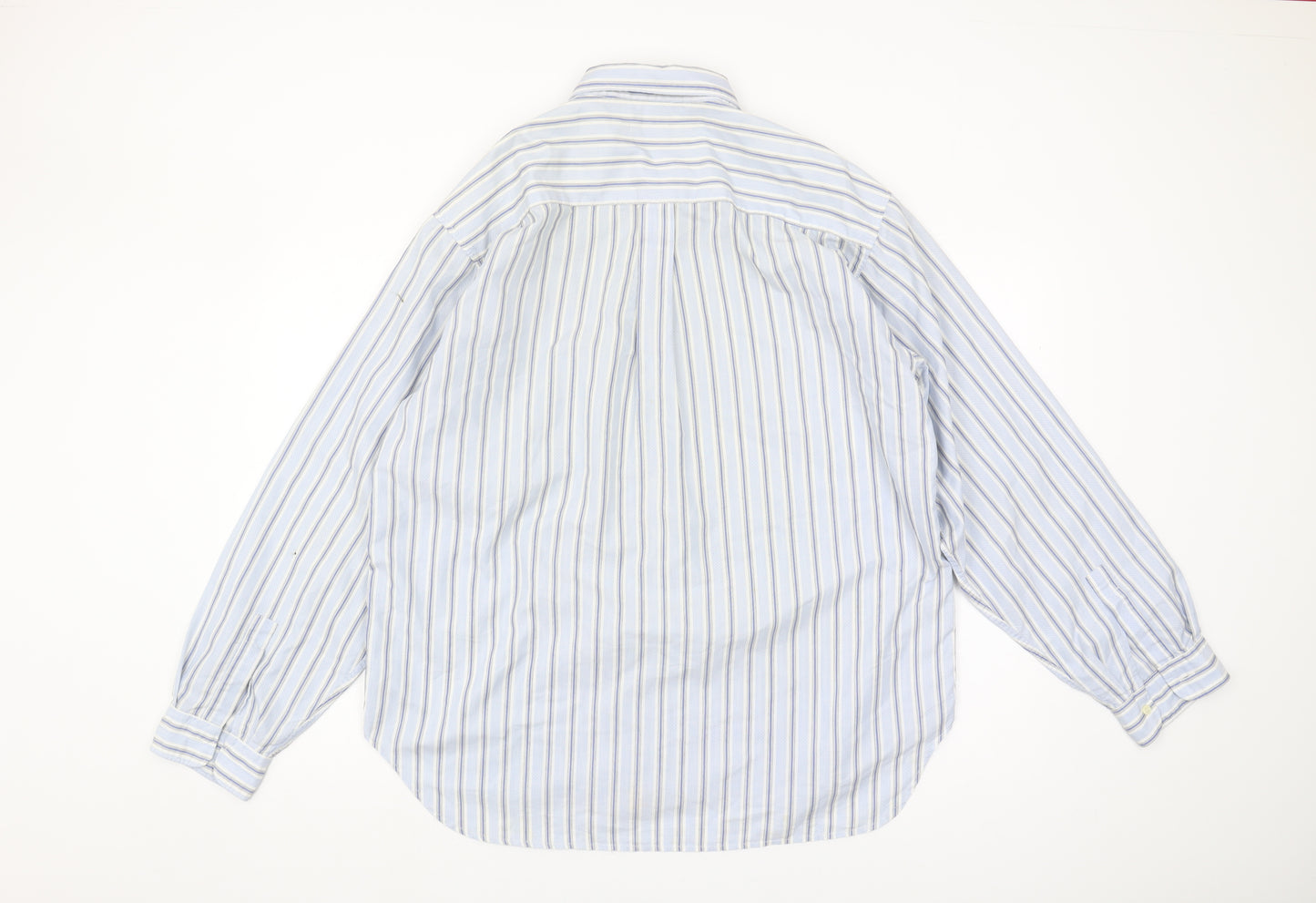Replay Men's Blue Striped Long Sleeve Shirt Size L