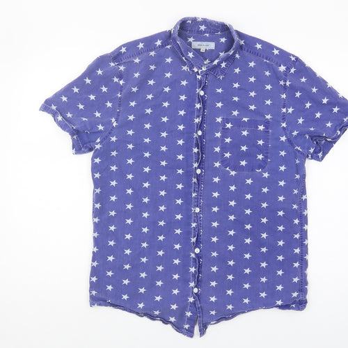 River Island Men's Blue Star Print Casual Shirt M