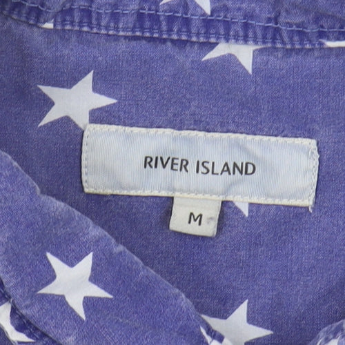 River Island Men's Blue Star Print Casual Shirt M