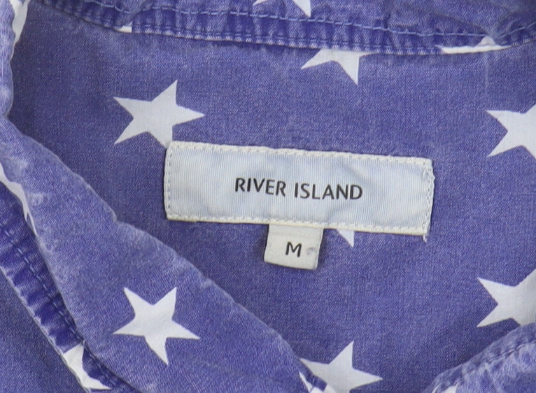 River Island Men's Blue Star Print Casual Shirt M