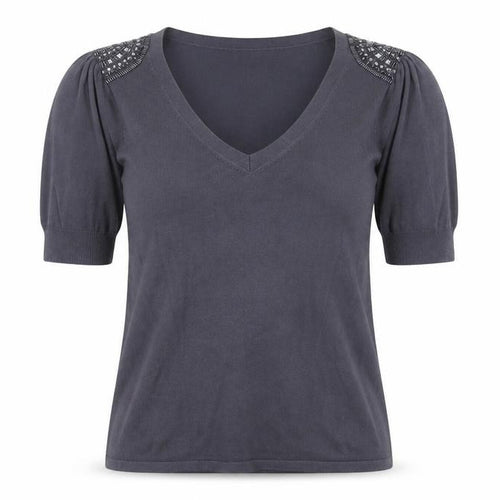 Laura Ashley Womens Grey Beaded V-Neck Knit Top UK 8