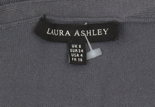 Laura Ashley Womens Grey Beaded V-Neck Knit Top UK 8