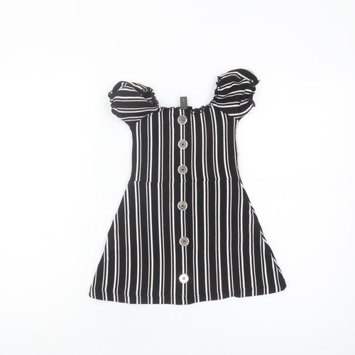 Firetrap Girls Black Striped Puff Sleeve Dress 2-3 Years