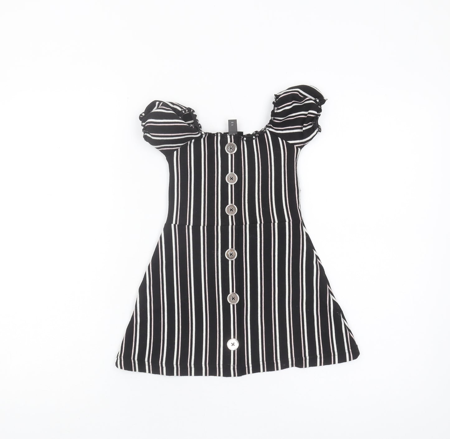 Firetrap Girls Black Striped Puff Sleeve Dress 2-3 Years