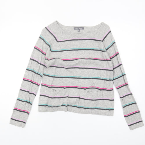 Laura Ashley Women's Grey Striped Knit Jumper, Size S