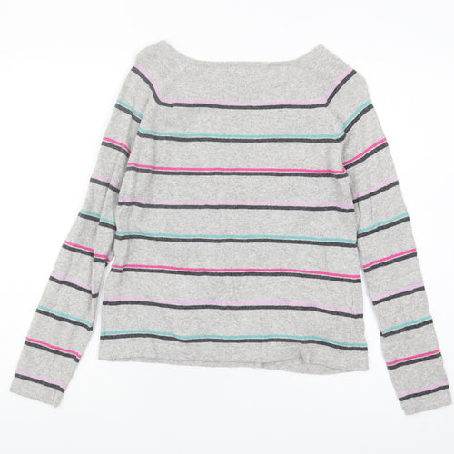 Laura Ashley Women's Grey Striped Knit Jumper, Size S