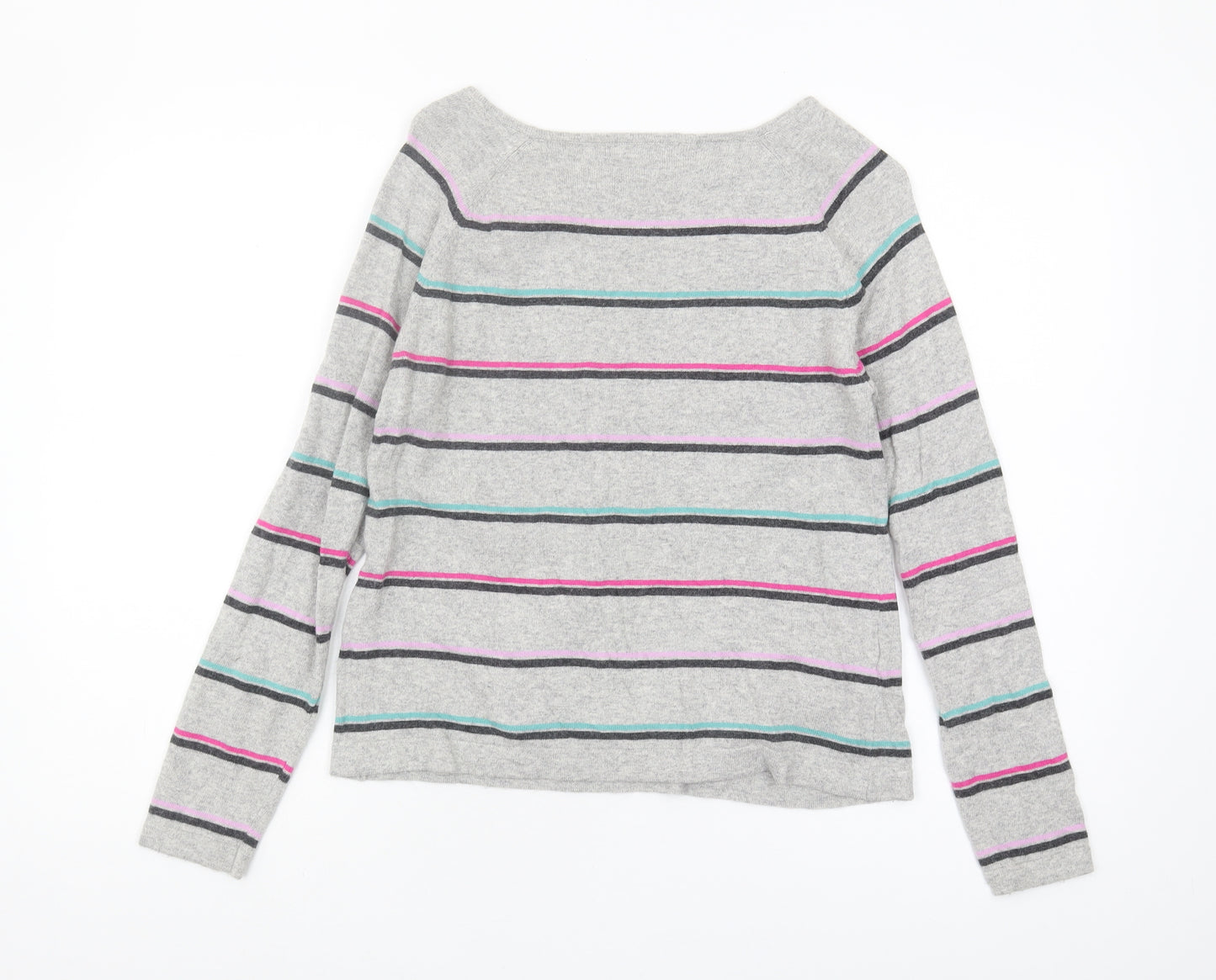 Laura Ashley Women's Grey Striped Knit Jumper, Size S