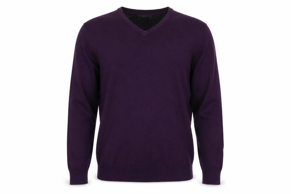 Jeff Banks Men's Purple V-Neck Cotton Jumper Medium