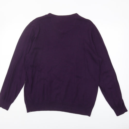Jeff Banks Men's Purple V-Neck Cotton Jumper Medium