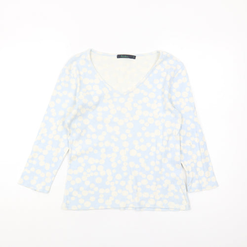 Boden Women's Blue Polka Dot V-Neck T-Shirt M