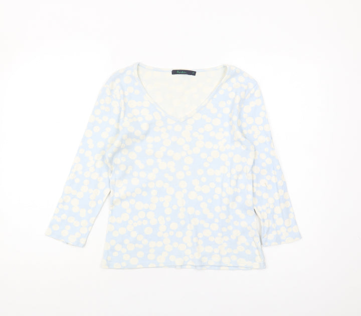 Boden Women's Blue Polka Dot V-Neck T-Shirt M