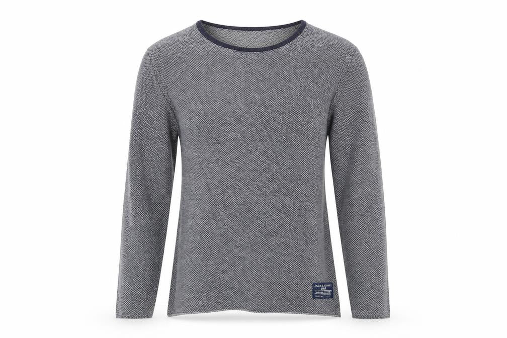 Jack & Jones Men's Grey Knit T-Shirt, Size S, Long Sleeve