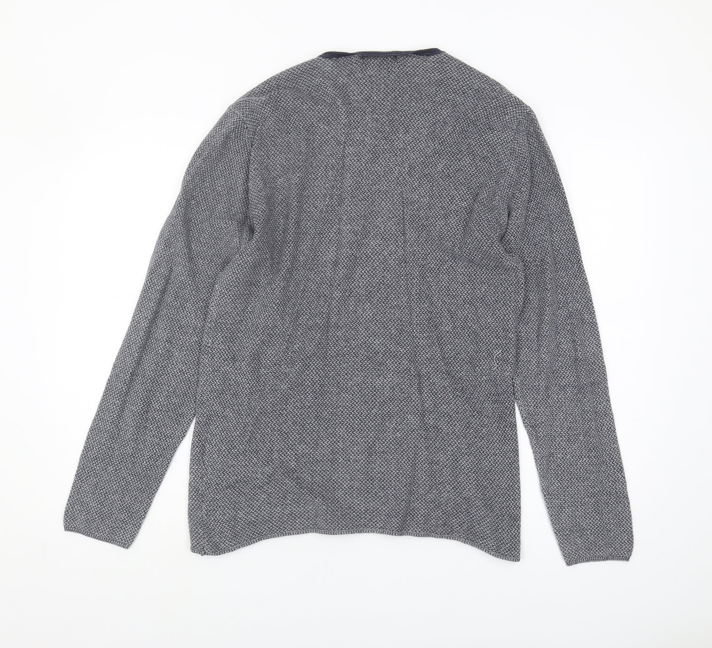 Jack & Jones Men's Grey Knit T-Shirt, Size S, Long Sleeve