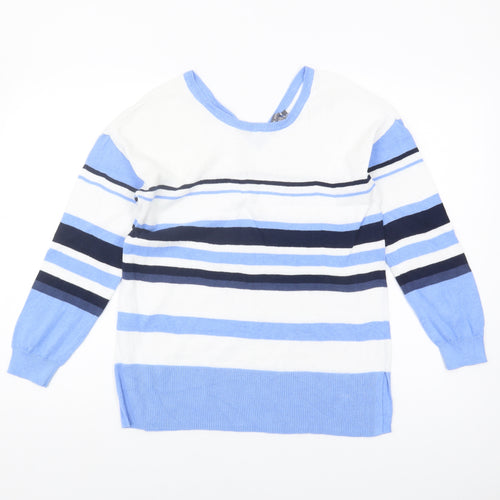 Laura Ashley Women's Blue Striped V-Neck Jumper UK 12